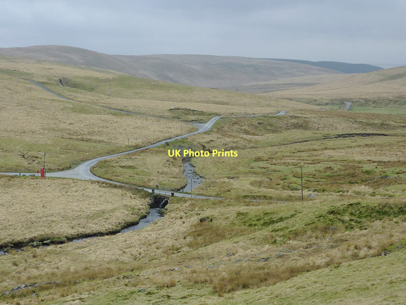 Photo 6"x4" Mountain Road with telephone box (reprieved), and the Afon Camddwr, Ceredigion Esgair Ffrwd c2011
