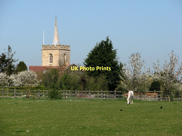 Photo 6"x4" Thriplow: church, paddock and grey Heathfield\/TL4546 c2011