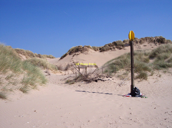 Photo 6"x4" Marker post for Raven Meols Nature Reserve Formby c2011
