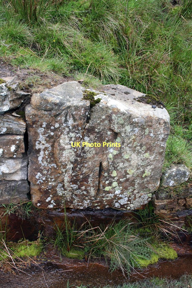 Photo 6"x4" Benchmark on rock at end of roadside wall below Howgate Edge Muker c2011