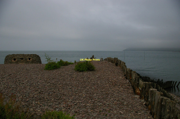 Photo 6"x4" Porlock Weir: shingle bank and sunken pillbox Porlock Weir c2011