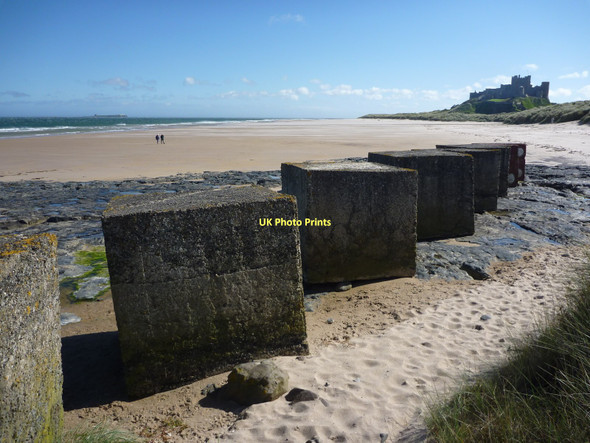 Photo 6"x4" Coastal Northumberland : Concrete Anti-tank Blocks at Harkess Rocks, Bamburgh Bamburgh c2011