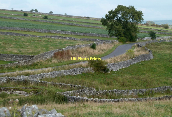 Photo 6"x4" Lane, fields, and dry stone walls Bakewell c2011