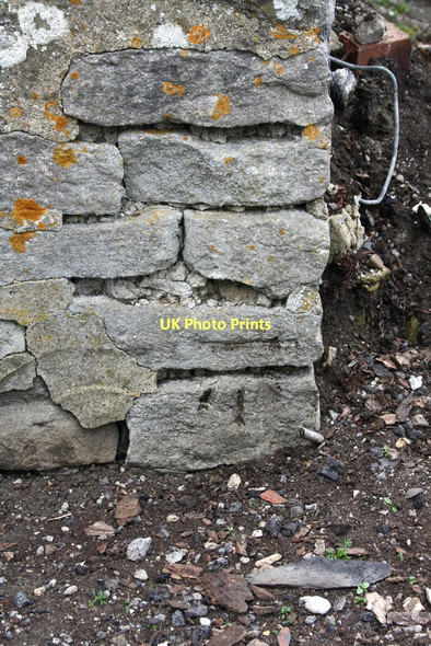Photo 6"x4" Benchmark on building at Moor Farm Bellerby c2011