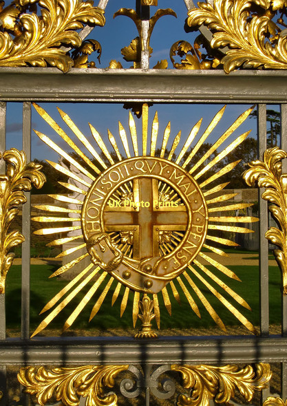 Photo 6"x4" Tijou wrought-iron screen at Hampton Court: detail showing the arms of the Order of the Garter Surbiton c2011