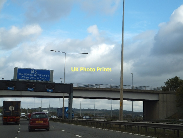 Photo 6"x4" Gantry sign for M5 after junction with M42 Bromsgrove c2011