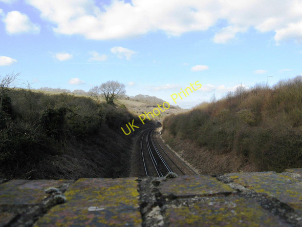 Photo 6"x4" View north on the London to Brighton line Pyecombe c2010