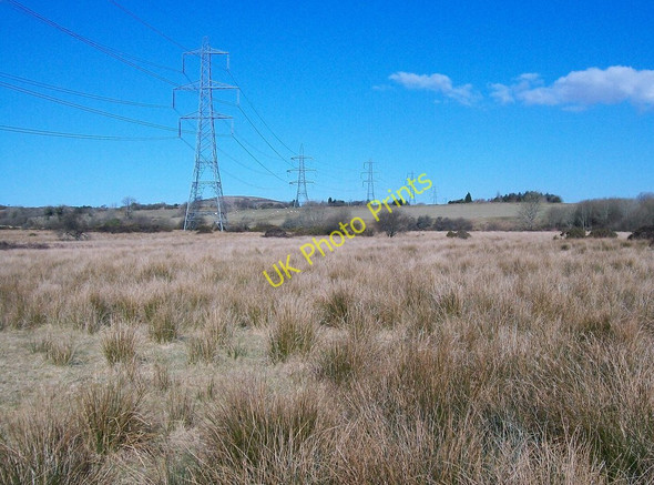 Photo 6"x4" Rough grazing land and pylons in the Dwyfach valley Bryncir c2010