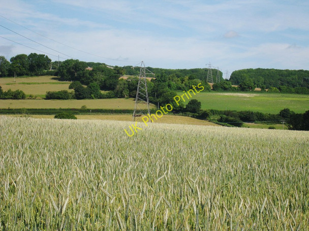 Photo 6"x4" Crop Field and Power Lines Elham c2010