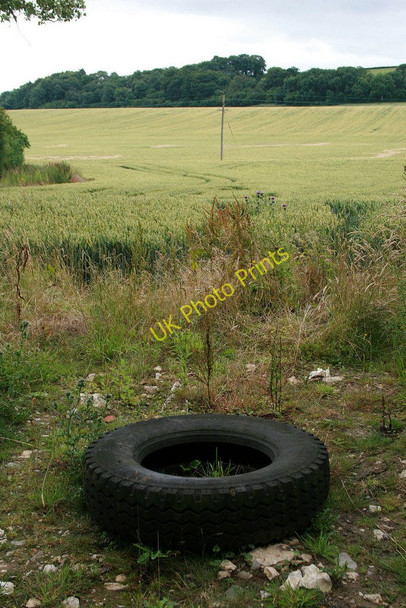 Photo 6"x4" A tyre in a field entrance Hughley c2010