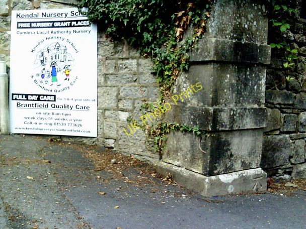 Photo 6"x4" Benchmark on gatepost at entrance to Nursery School Kendal c2010