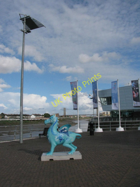 Photo 6"x4" Dragon, Theatre and Bridge Newport\/Casnewydd c2010