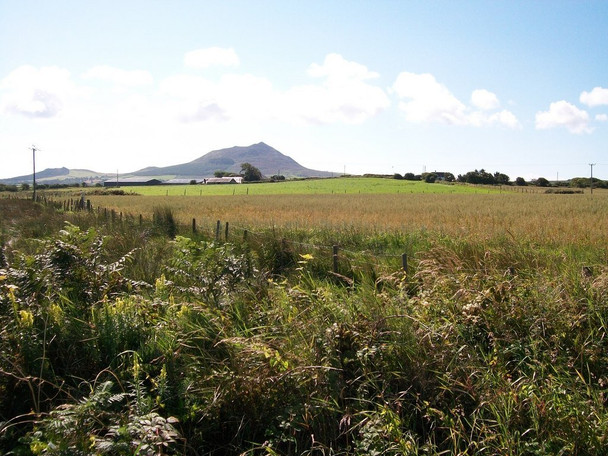 Photo 6"x4" View across farmland towards Hirdre Isaf Dinas\/SH2636 c2010