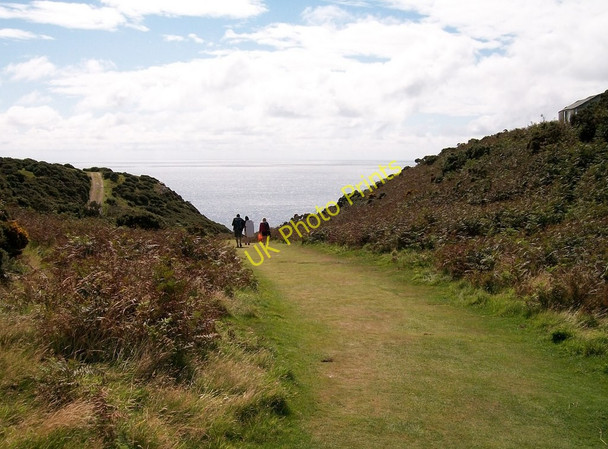 Photo 6"x4" Walkers on the path to Porth Ceiriad cove Machroes c2010