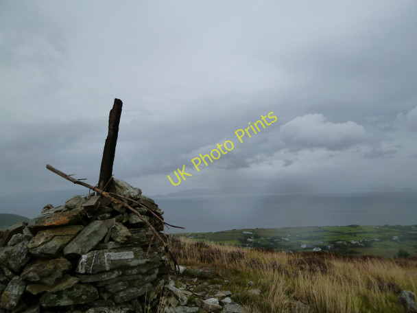Photo 6"x4" Cairn above Kilgeever Abbey, with Clew Bay in the distance Kilsallagh c2010