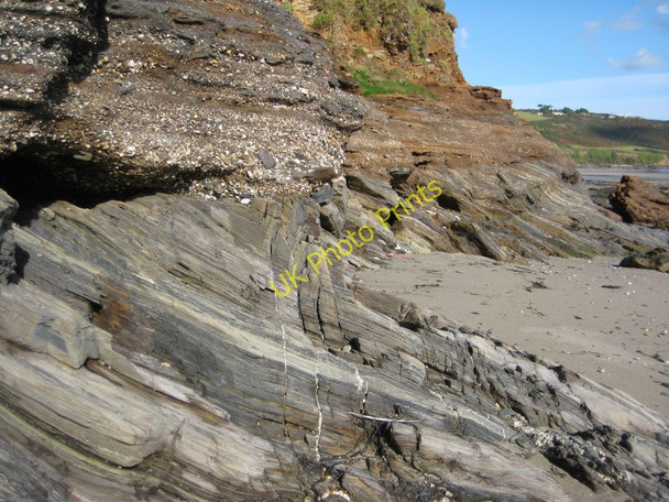 Photo 6"x4" Rock strata, Pendower Beach Treworlas c2010