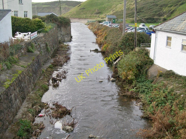 Photo 6"x4" The canalised lower reach of Afon Daron below the village bridge Aberdaron c2010