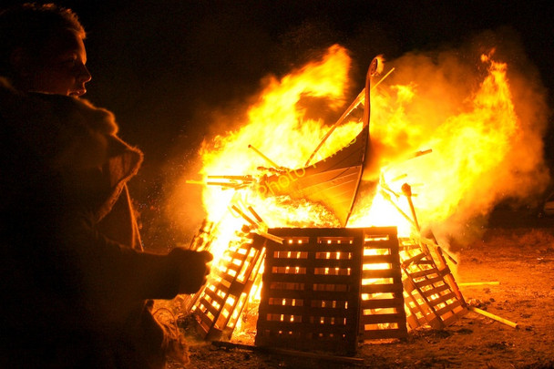Photo 6"x4" A guiser beside the burning galley at the Centenary Uyeasound Up Helly Aa Uyeasound c2011