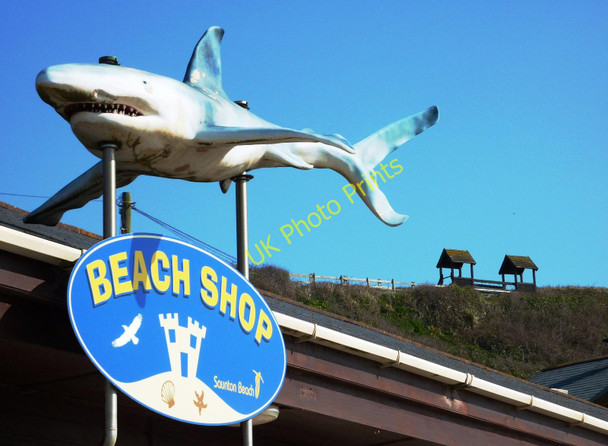 Photo 6"x4" Beach shop shark sign, Saunton Sands Saunton c2011