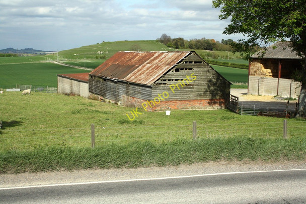 Photo 6"x4" Barns and sheep at Blewbury Barn seen across the A417 Aston Tirrold c2011