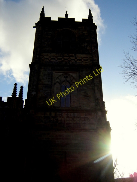 Photo 6"x4" The church tower at St Mary's church, Mold, in silhouette Mold\/Yr Wyddgrug c2006