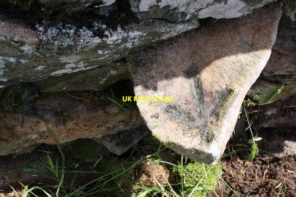 Photo 6"x4" Benchmark on stone in wall of Fell Road near Eller Beck Casterton c2011