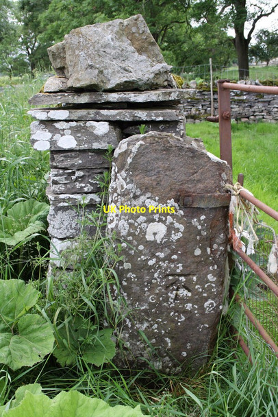 Photo 6"x4" Gatepost with benchmark beside road to Redmire Carperby\/SE0089 c2011