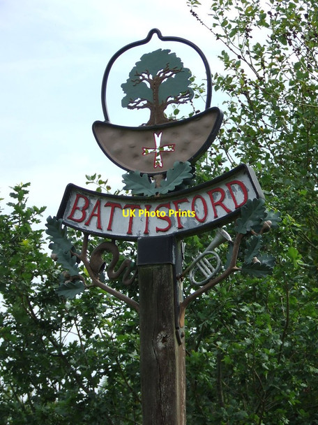 Photo 6"x4" Village Sign Battisford Tye c2011