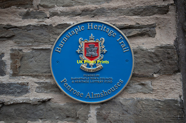 Photo 6"x4" A plaque on the wall of the Penrose Almshouses, Litchdon Street, Barnstaple Barnstaple c2011