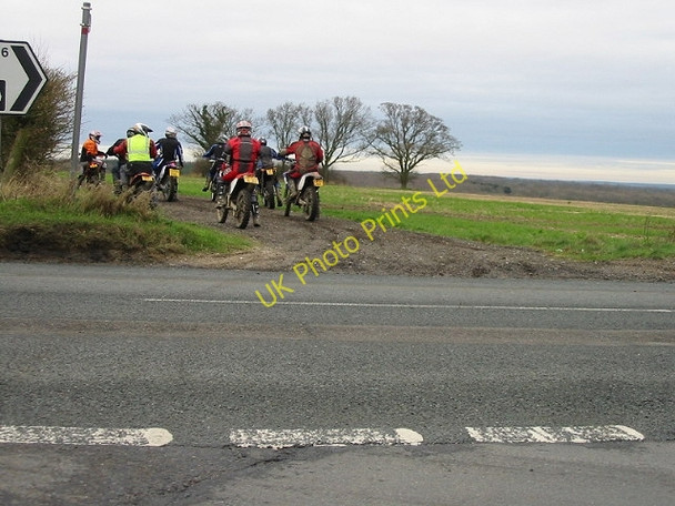 Photo 6"x4" Motorcyclists setting off along byway at Aylesham Corner. Womenswold c2007