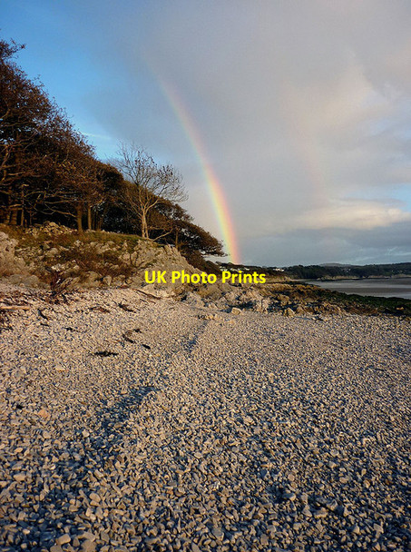 Photo 6"x4" Shingle beach and rainbow, Far Arnside Far Arnside c2011