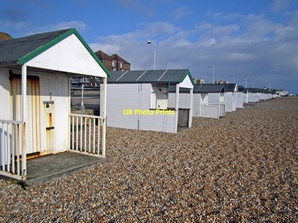 Photo 6"x4" White Beach Huts Bexhill c2012
