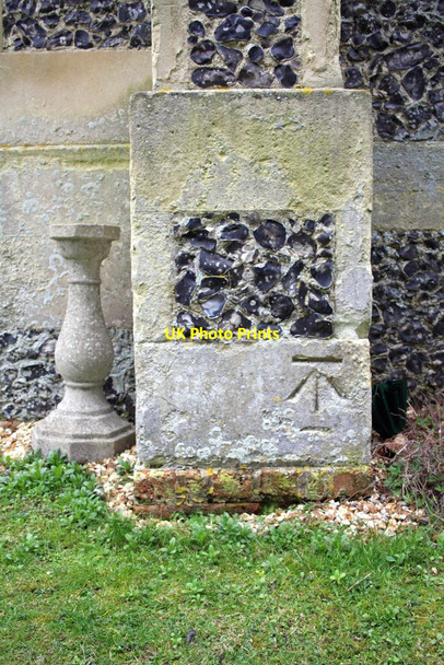 Photo 6"x4" Benchmark on buttress of St Nicholas Church Sulham c2012