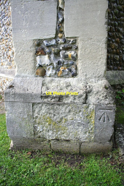 Photo 6"x4" Benchmark on buttress of St Nicholas Loughton church Loughton\/TQ4396 c2012
