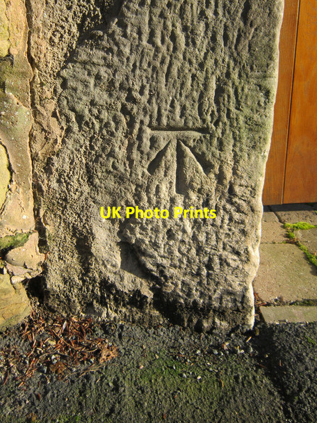 Photo 6"x4" Bench mark outside Pendre Cottage Mold\/Yr Wyddgrug c2012