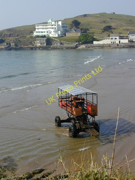 Photo 6"x4" Burgh Island and sea tractor Bigbury-on-Sea c2003