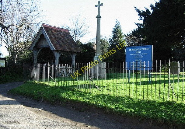 Photo 6"x4" Lych gate and memorial cross, Ripple Deal c2007
