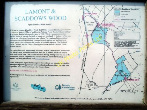 Photo 6"x4" Scaddows Wood information sign Ticknall c2007