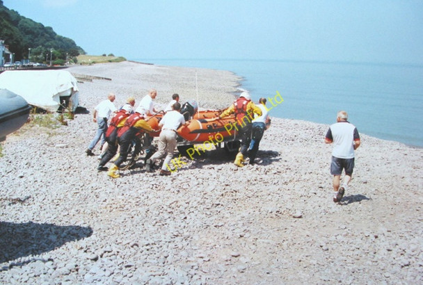 Photo 6"x4" Pebbly beach at Minehead. Practice launch of the lifeboat. Minehead c2001