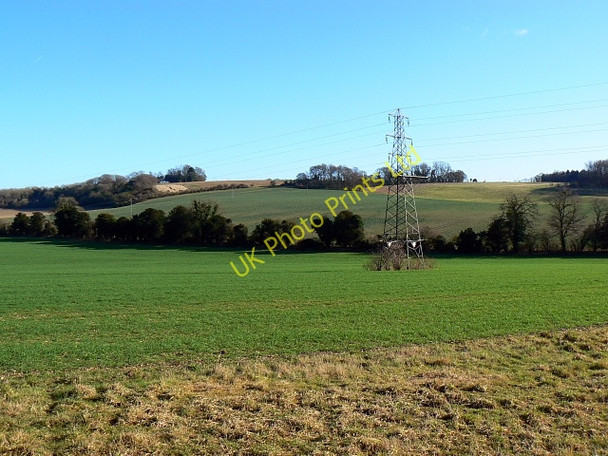 Photo 6"x4" Farmland and pylon, south of Berry Down, Hampshire Upper Slackstead c2008
