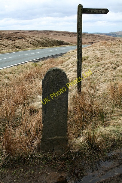 Photo 6"x4" Boundary Stone at Haigh Gutter Bleak Hey Nook c2008