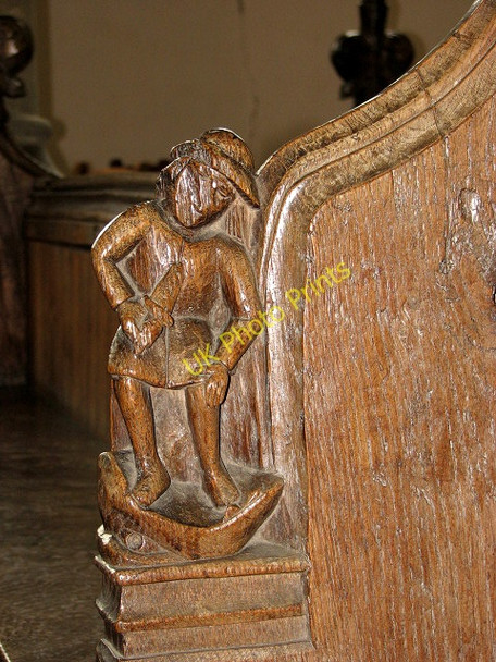Photo 6"x4" The church of All Saints - C15 bench end Thornham\/TF7343 c2008