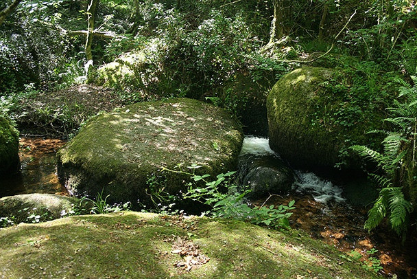 Photo 6"x4" Lustleigh: stream with granite boulders Lustleigh c2008