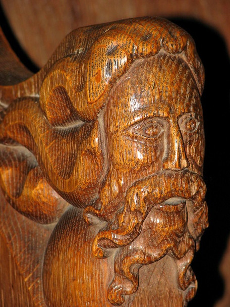 Photo 6"x4" St James' church - carved bench elbow Castle Acre c2007