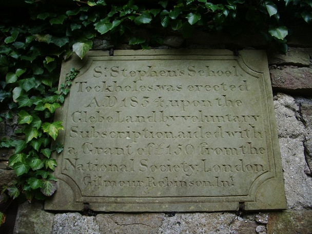 Photo 6"x4" Stone plaque on the former St Stephen's School Tockholes c2008