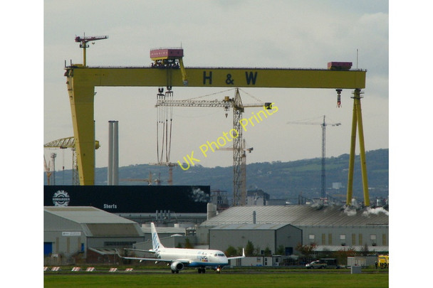 Photo 6"x4" Plane and crane, Belfast Holywood\/J3979 c2008