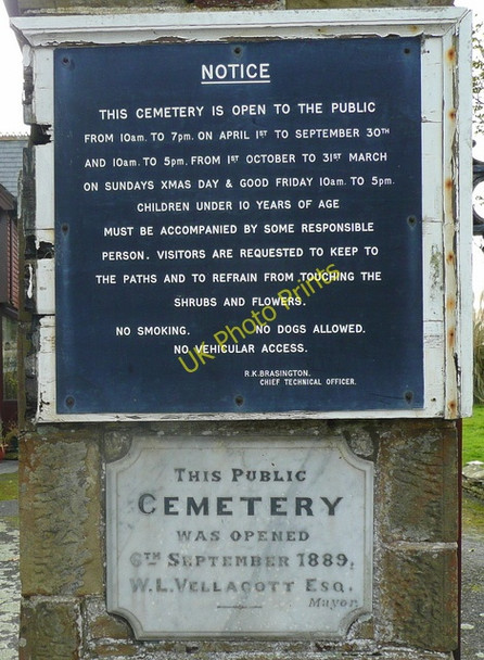 Photo 6"x4" Bideford cemetery - notice and plaque Bideford c2009