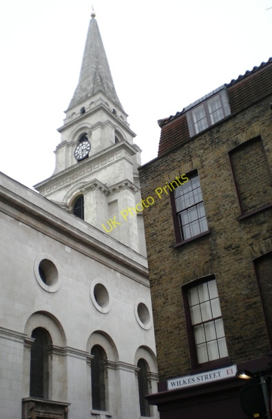 Photo 6"x4" The spire of Christ Church, Spitalfields from Wilkes Street E1 London c2009
