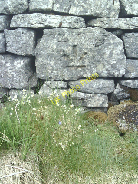 Photo 6"x4" Inverted benchmark on Coal Road wall Garsdale Head c2010