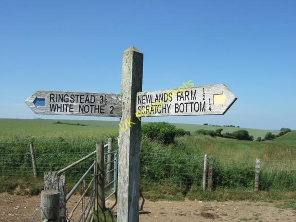 Photo 6"x4" Sign on footpath near Newlands Farm Chaldon Herring or East Chaldon c2010